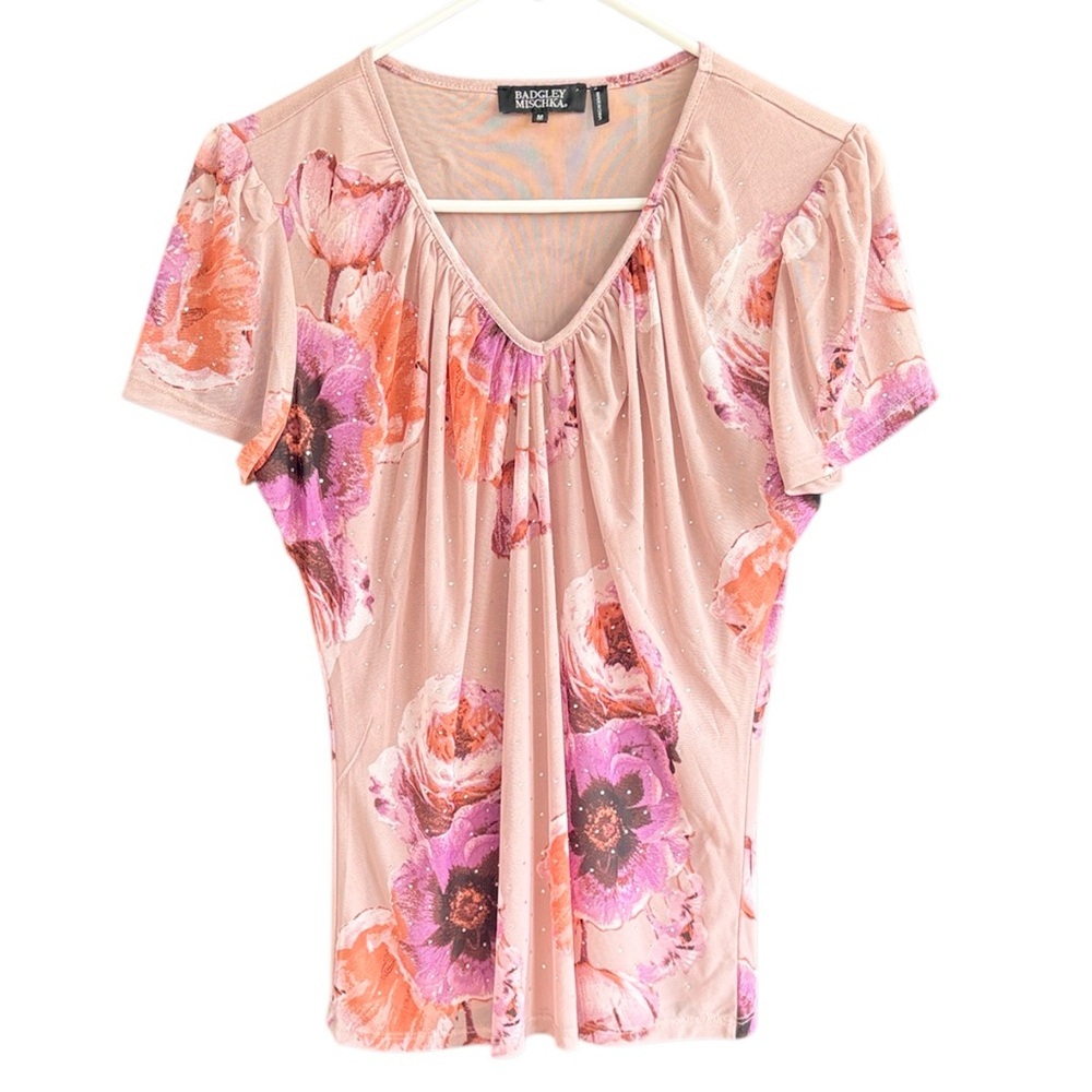 Like New Badgley Mischka Floral Rhinestone Studded Top Medium